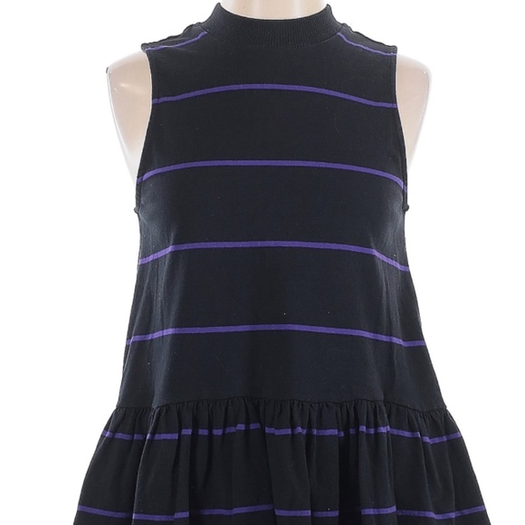 Anthropologie Black & Purple Striped Peplum Top - Size M - Picture 1 of 6